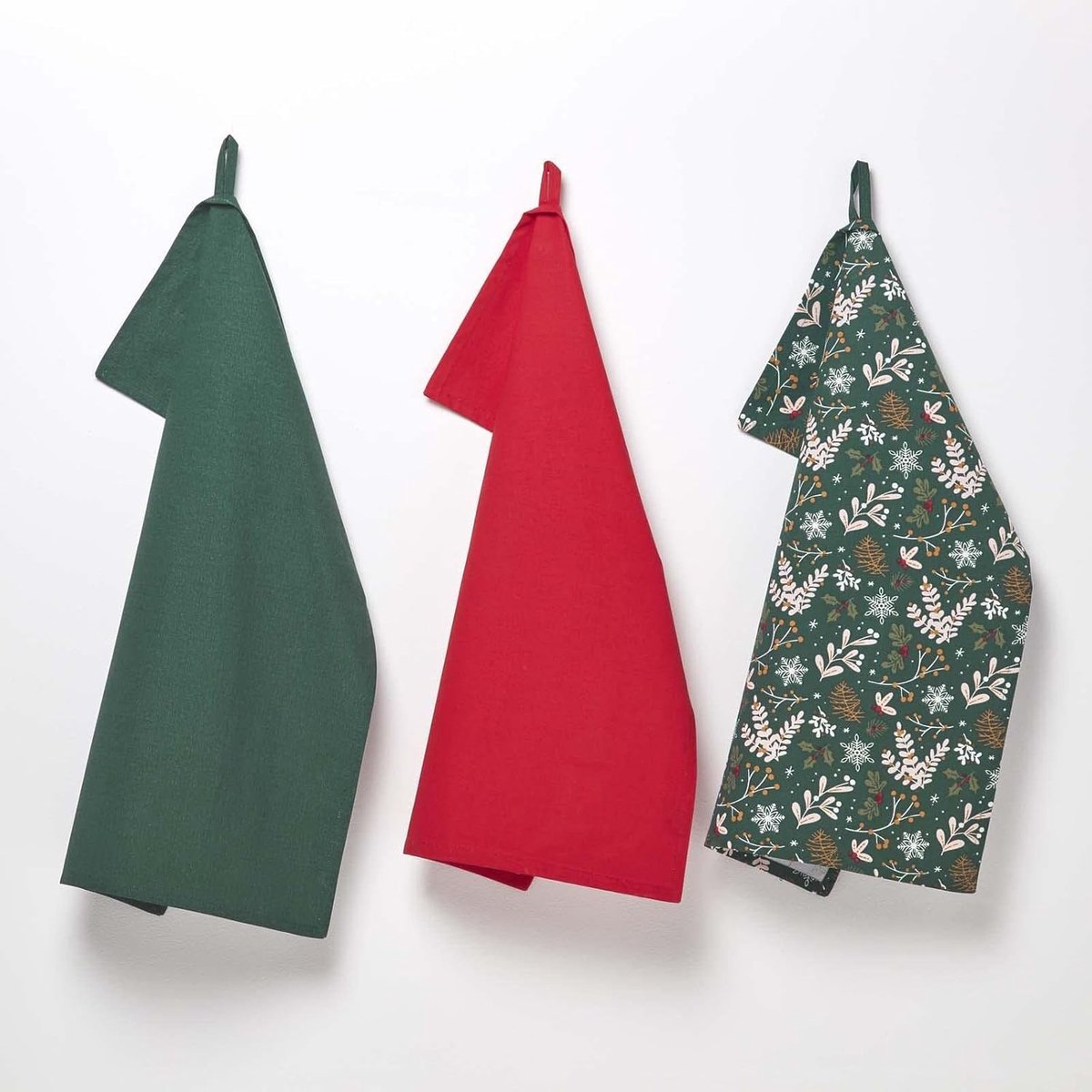 Homescapes Kersttheedoeken Kerst Bosgroen Set van 3
