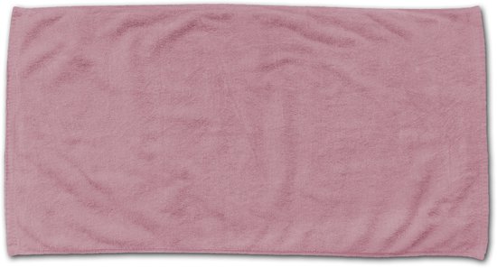 Een roze, lichtgewicht, microvezel strandlaken met een zachte textuur, afgebeeld op een zwarte achtergrond.