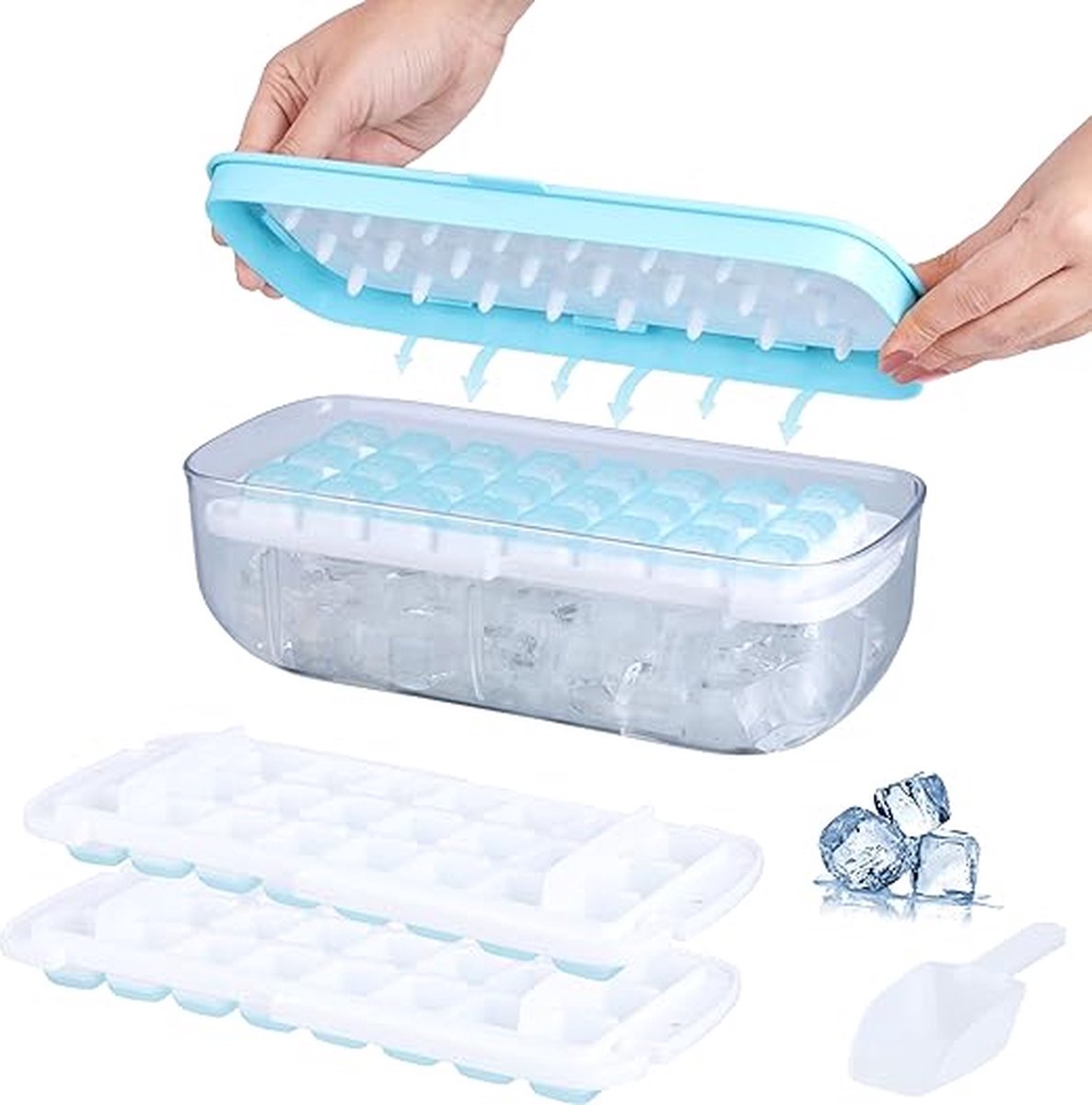 Siliconen IJsblokjes Tray met Verwijderbaar Deksel Herbruikbare 48 Vakjes Easy-Release IJsblokken Tray Voedselgraad BPA Vrij Flexibele IJscontainer met Lepel voor Diepvries Voor Drankjes