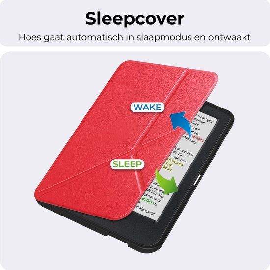 Hoesje Geschikt voor Kobo Clara Colour Hoesje Luxe Bescherm Case Trifold - Hoes Geschikt voor Kobo Clara Colour Hoes Book Cover - Rood van Luxe Bescherm Case — afbeelding 4