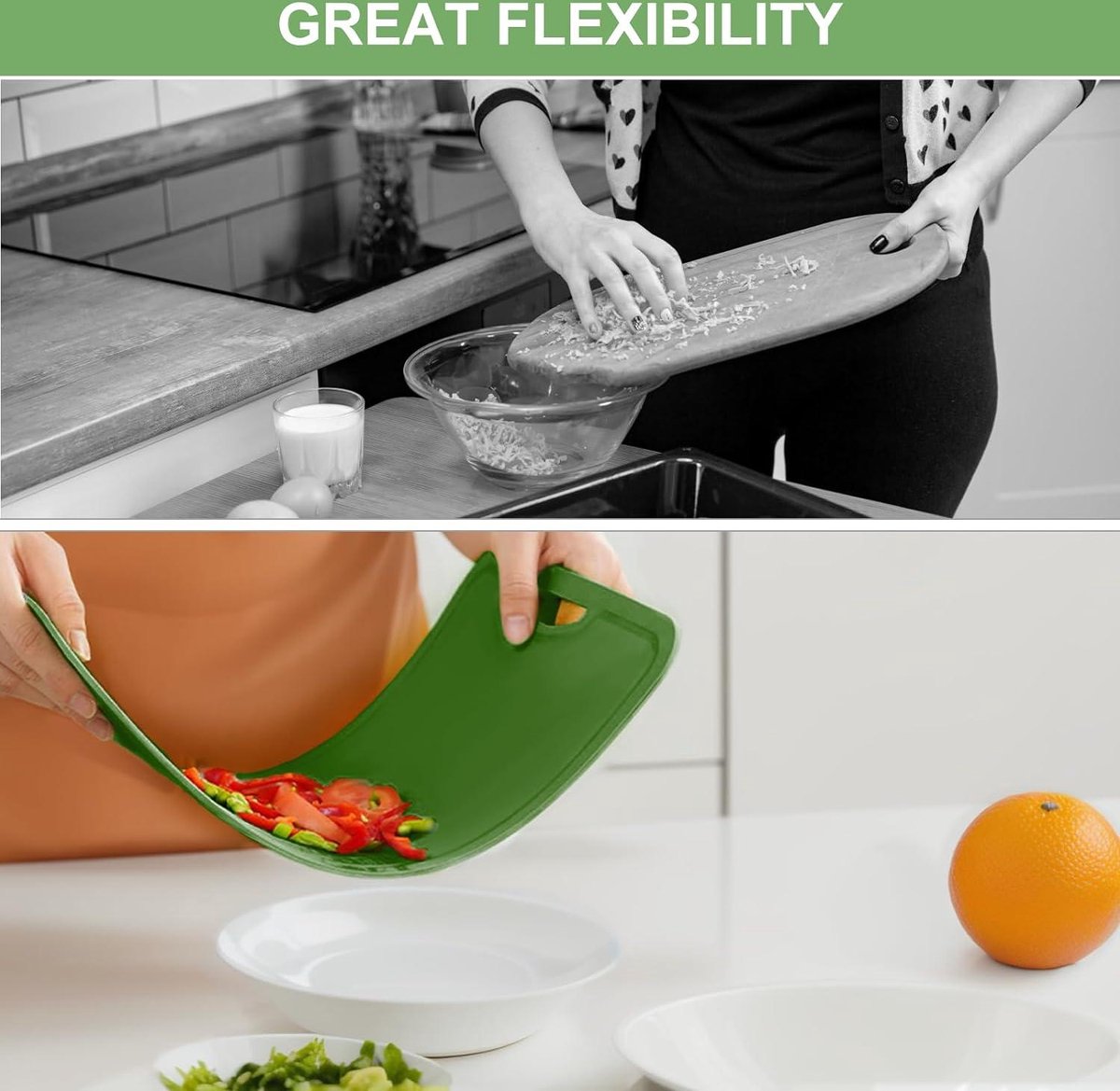 Planche à Découper Flexible TPU Avec Rainures à Jus - Antidérapante Gris Foncé, Passe Au Lave-Vaisselle