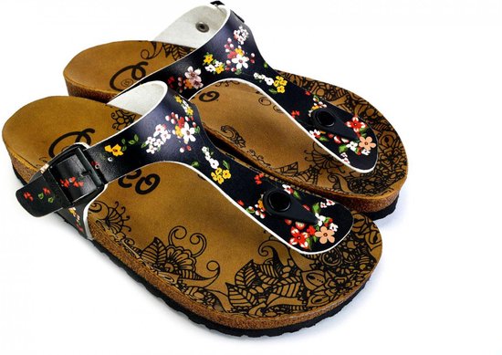 GOBY - Fleurs - Slippers - Sandales pour femmes - Haute qualité - Fait main - Taille 41