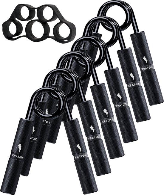 KRATØX 6 Delige Metal Handtrainer Set met Vingertrainer - Grip trainer - Handknijper - Knijphalter - Armtrainer - Hand knijper - Handgripper - Heavy gripper - Onderarm – Buigveer - 23 tot 136 KG