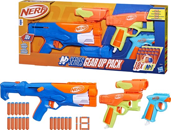 NERF N Series Gear Up Pack - set van 3 speelgoedblasters - Inclusief 18 Nerf N1 darts