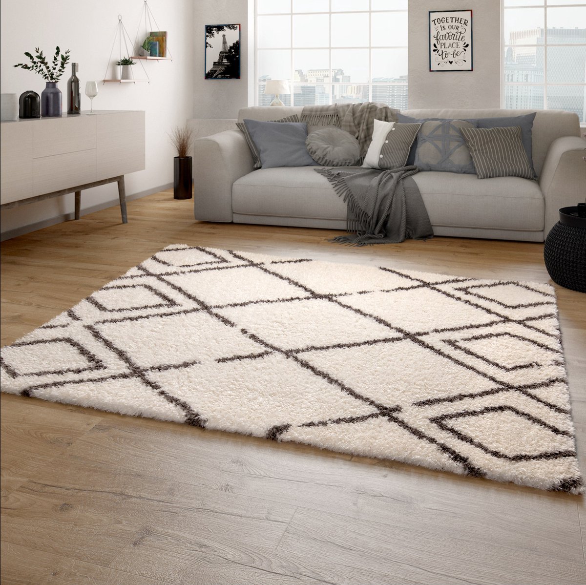 Pluizig hoogpolig vloerkleed Dreamy met franjes