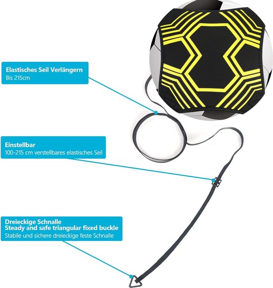 SPORTOUT Voetbaltrainer, handsfree solo-oefening, verstelbare heupriem, voetbaltrainingshulp voor kinderen en volwassenen, voetbaltrainingsapparatuur past maat 3, 4, 5 voetballen (geel