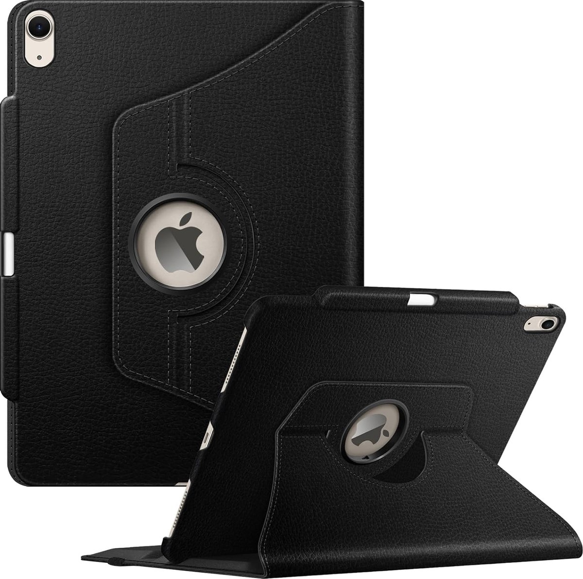 Geschikt voor Apple iPad Air 6 13 inch (M2) 2024 - 360 graden draaiend - Beschermhoes met potloodhouder - Book Case - Zwart