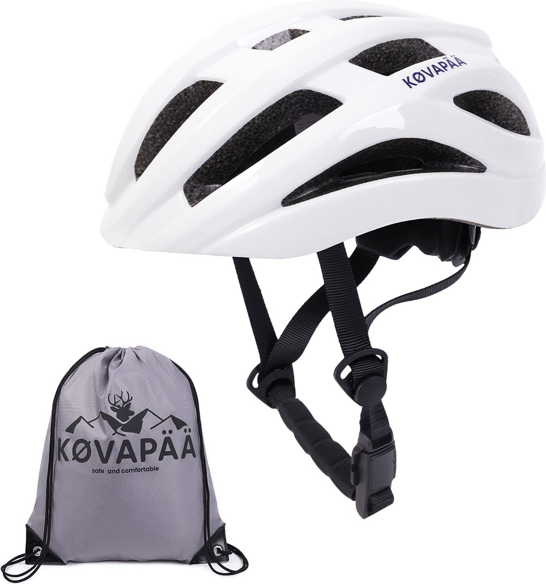 Køvapää® Salo - Wit - M/L - Fietshelm - 56-61 cm - Gemakkelijke Magneetsluiting - Fietshelm Heren - Fietshelm Dames - Fietshelm Volwassenen -