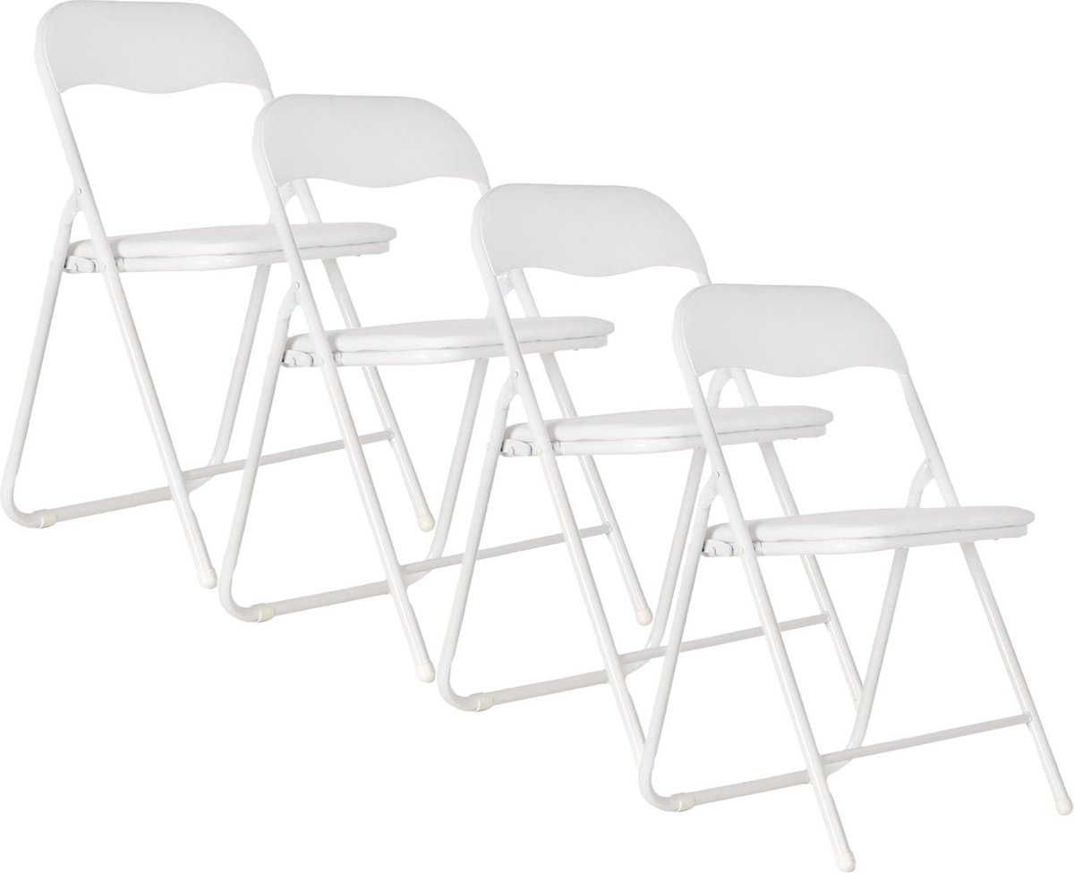 EASTWALL Klapstoel Premium – 4 Stuks – Vouwstoel – Bijzetstoel Binnen – tot 90kg belastbaar – 43cm zithoogte - Staal/katoen/PVC - Wit