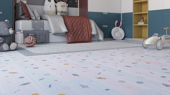 Parquet stratifié Chambre d'enfant Cosmos - Sols Parquet stratifié - Épaisseur 8 mm, Résistant aux rayures, Résistant à l'eau, Adapté au Chauffage par le sol - Aspect bois ludique pour chambre d'enfant - 2,3 m² par paquet