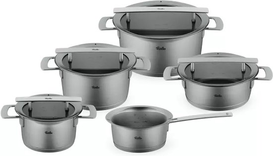 Fissler Pure Collectie 6-Delig Pannenset - Roestvrijstaal - Geschikt Voor Inductie - Inclusief Ceratal Pan
