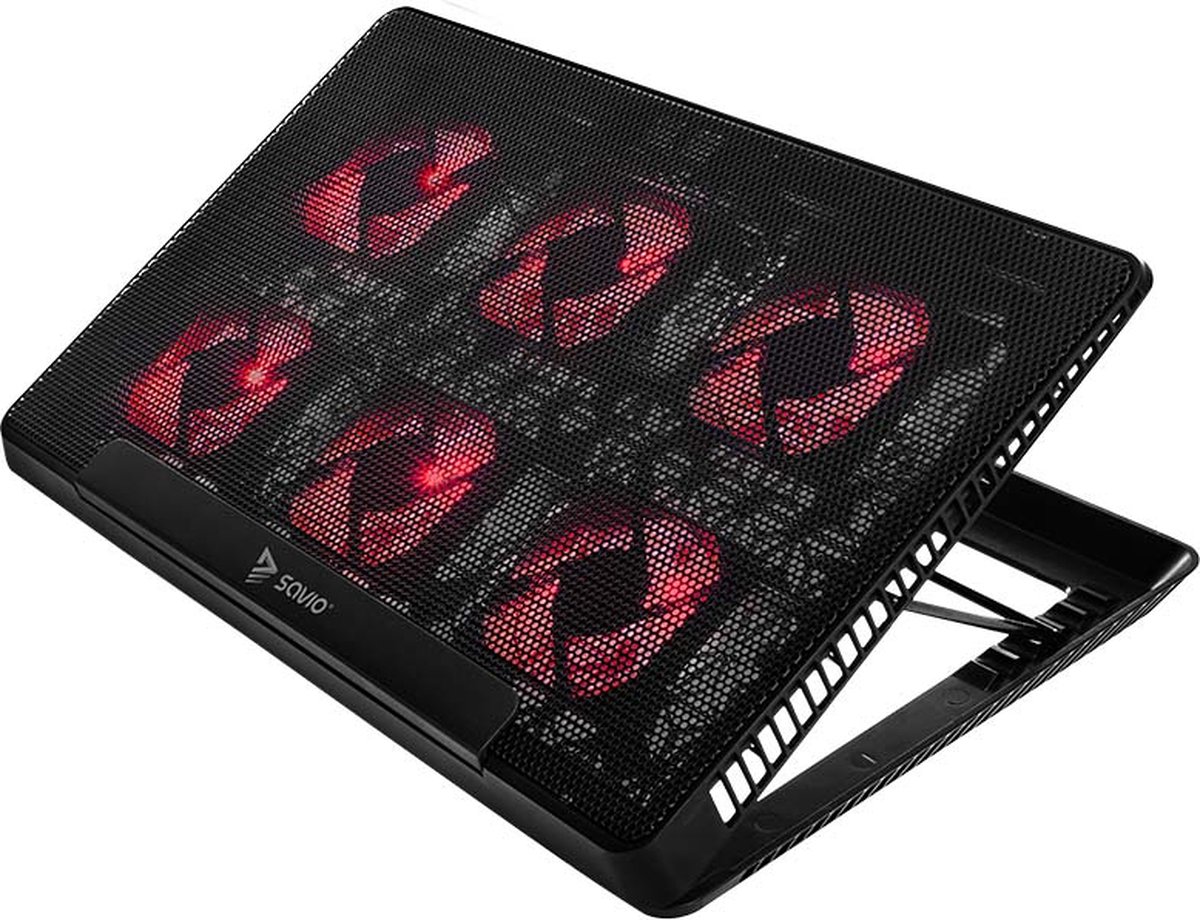 Savio 6 backlit fans 2000 RPM COS-01 laptop cooling pad 43,9 cm (17.3") Zwart, Rood
