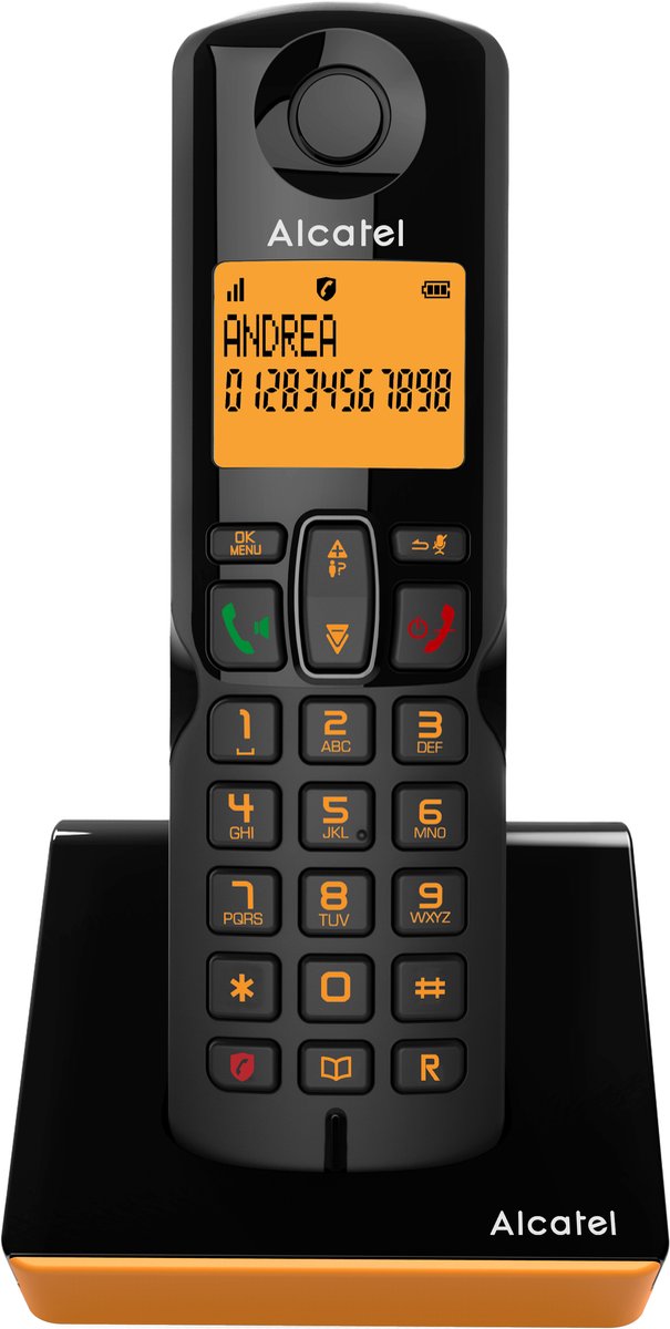 Alcatel S280 Dect Draadloze Huistelefoon, Eenvoudig en met Handige Functies (Zwart/Oranje)