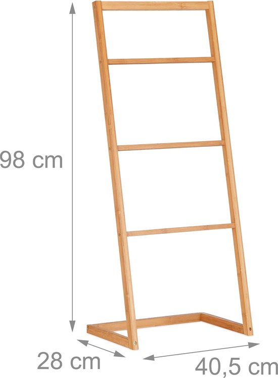 Relaxdays handdoekenrek bamboe, 4 stangen en plank, staande handdoekhouder, HBD: 153 x 53,5 x 30 cm, badkamerrek, natuur