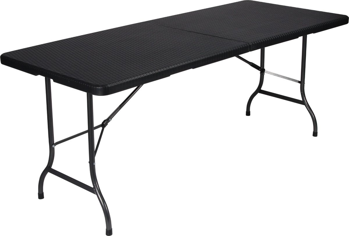 Bol.com Perel Klaptafel, inklapbaar, weerbestendig, handgreep, rotanlook, maximaal 100 kg, zwart aanbieding