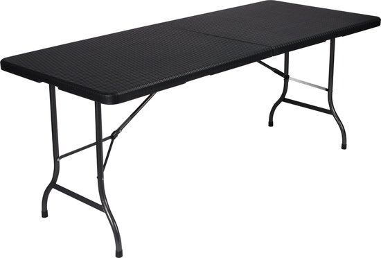 Perel Klaptafel, inklapbaar, weerbestendig, handgreep, rotanlook, maximaal 100 kg, zwart