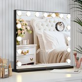 Mirlux Hollywood Spiegel 58x48CM - USB & USB-C oplaadpoort - 10x Zoom - 3 Dimbare lichtstanden - Make Up Spiegel - LED Verlichting - Ophangbaar - Zwart