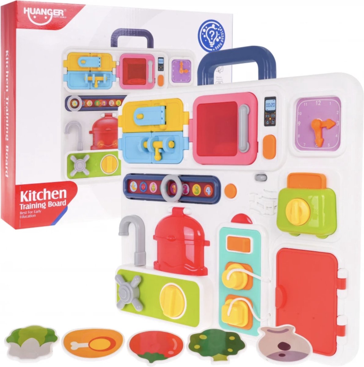 Playos Activiteitenbord thema Keuken Wit met Licht en Geluid Educatief Babyspeelgoed Eten Voedsel Klok