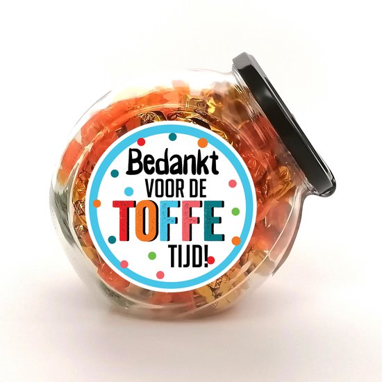 Foto: Snoeppot bedankt voor de toffe tijd toffee bedankje bedankt cadeautje einde stage afscheid collega einde schooljaar