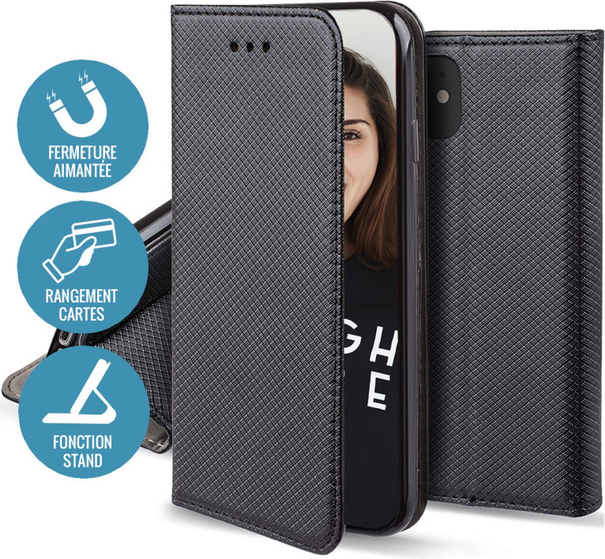 Jaym, Folio hoesje voor Xiaomi Redmi Note 12 Pro magnetische standaardfunctie, Zwart