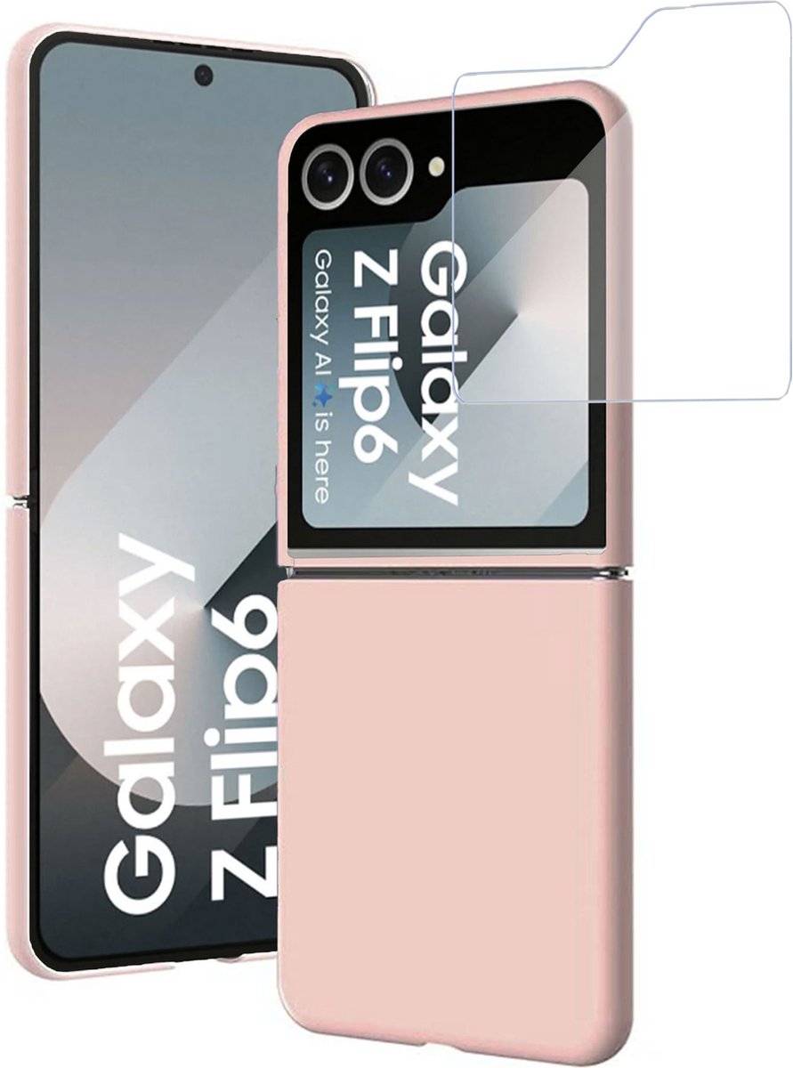 Geschikt voor Samsung Galaxy Z Flip 6 / Flip 7 FE - Hoesje + Screenprotector – Gehard Glas Cover + Suède Case Rosé