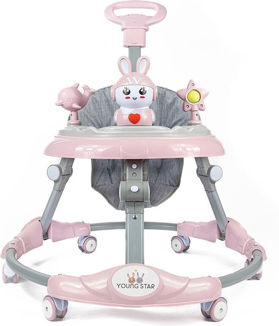 Foto: Star luxe loopstoel baby loopwagen looptrainer leren lopen inclusief voetenmat en duwstang roze