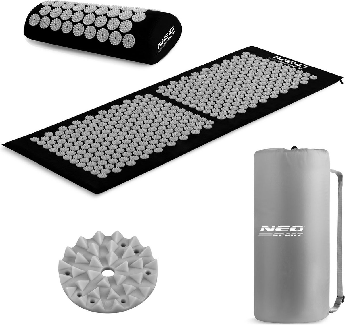 Neo-Sport NS-901 - Acupressuurmat - Zwart-grijs - Inclusief hoofdkussen - Met draagtas