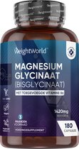 Magnesium Bisglycinaat capsules - 1420mg - 180 capsules voor 3 maanden voorraad - Magnesium Bisglycinaat is beter opneembaar dan Magnesium Citraat - Verrijkt met Vitamine B6 - Vegan Magnesium Glycinaat supplement - van WeightWorld