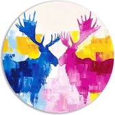 elanden schilderij rond - dieren schilderij - Wandcirkels kleuren - Wanddecoratie klassiek - Muurdecoratie rond - Decoratie muur muurcirkel aluminium 50x50 cm