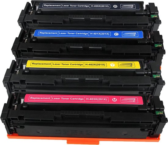 Multipack Laser Toner Cartridges (201X) Geschikt voor CF400X, CF401X, CF402X en CF403X | Geschikt voor HP Color Laserjet Pro M252, M252DN, M252N, (MFP) M277, M277DW, M277N en M274N (Zwart, Cyaan, Magenta & Geel) printer