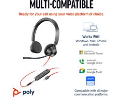 HP Poly Blackwire C3325 On Ear headset Computer Kabel Stereo Zwart Ruisonderdrukking (microfoon) Headset, Volumeregelin