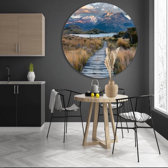 Cercle mural paysage - Panneau mural nature - Cercle mural Montagnes - Décoration murale classique - Tableau - Décoration murale salon cercle mural forex 80x80 cm