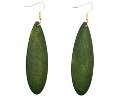 foto van Lange -houten- oorbellen- groen- 7 cm