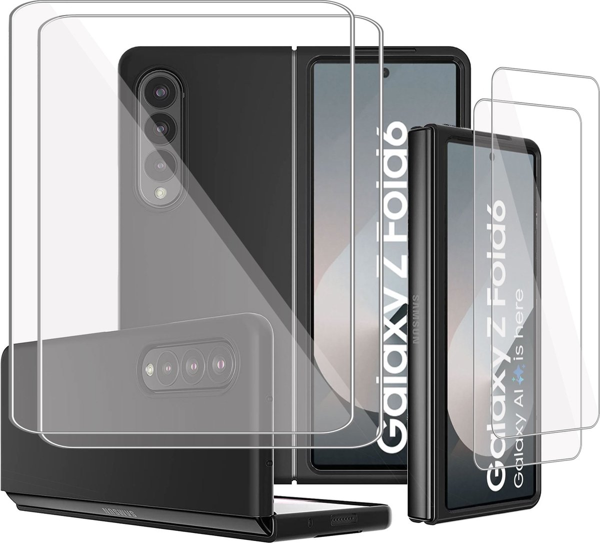 Hoesje + 2x Screenprotector geschikt voor Samsung Galaxy Z Fold 6 – Folie- Case Transparant