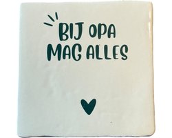 Hippe tegeltje met tekst: Van opa mag alles | Room [zacht geel] | Traffic groen | Vaderdag cadeau