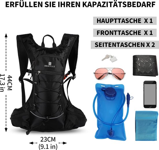 BBAIYULE® Drinkrugzak met drinkzak, 2 liter, BPA-vrij, fietsrugzak met reflectoren, rugzak met drinksysteem, ultralicht, 380 g, hardlopen, fiets (oranje legergroen