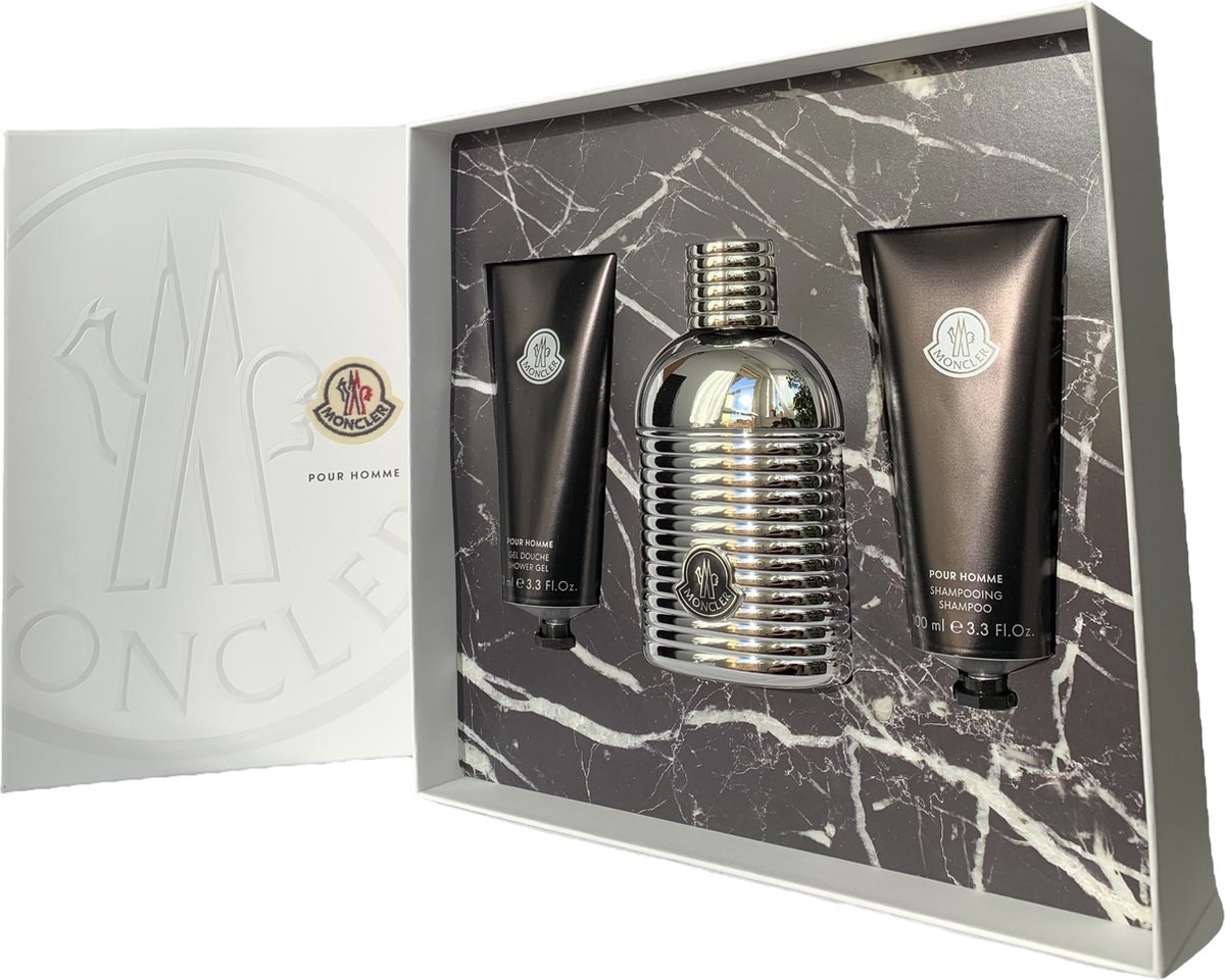 Goedkoopste Moncler Pour Homme - 3 x 100 ml Eau de Parfum Showergel & Shampoo - Cadeau Set