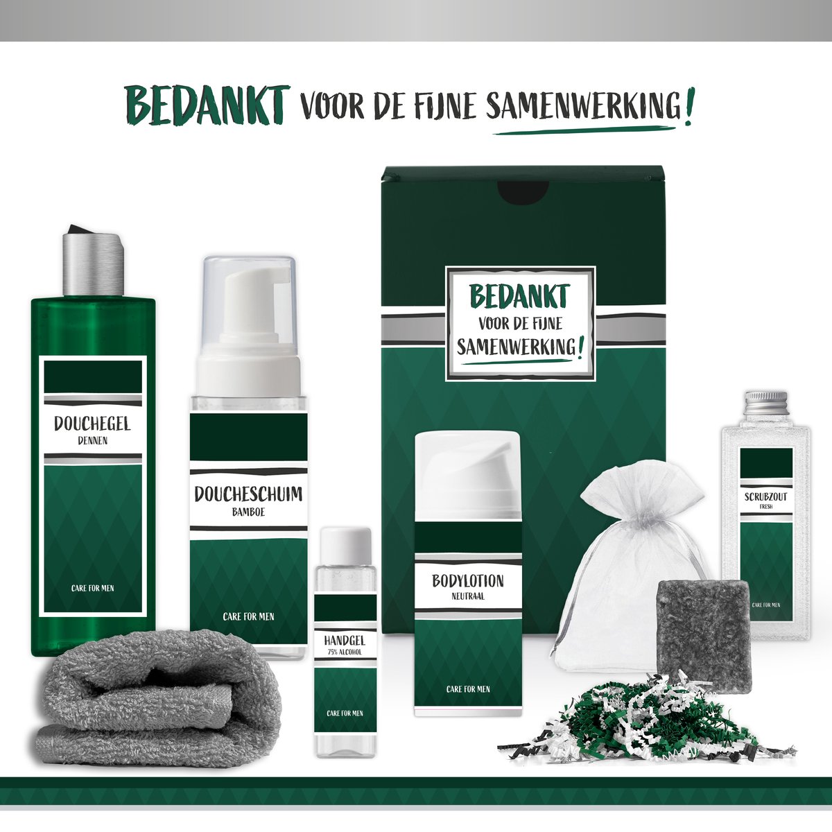 Goedkoopste Geschenkset “Bedankt voor de fijne samenwerking!” - 7 producten - 850 gram | Giftset voor hem - Luxe wellness cadeaubox - Gift Set Cadeau Man - Cadeaupakket - Team - Project - Collega - Zorgwerker - Medewerker - Vrijwilliger - Coach - Leider - Groen