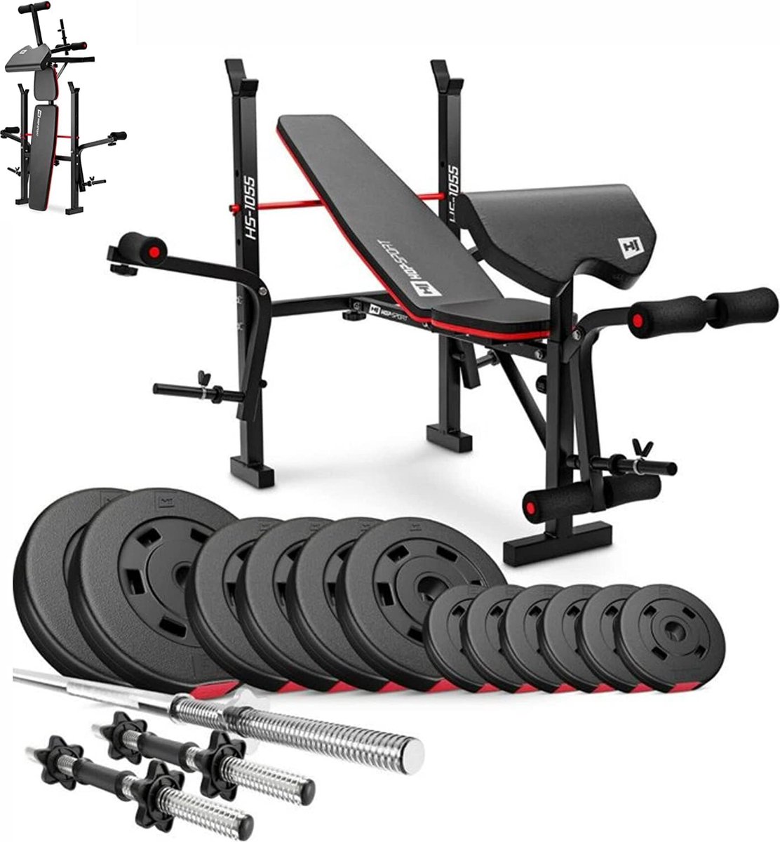 Bol.com Hop-Sport Verstelbare Fitnessbank HS-1055 met Curlpult, Vlinder en Beencurler - Multifunctionele Trainingsbank met 38 kg... aanbieding