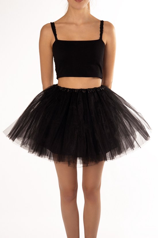 KIMU® Tutu Zwart Tule Rokje - Maat XS S - 140 146 152 158 164 - Zwarte Petticoat Rok Dames - Onderrok Ballerina Meisje Piraat Halloween