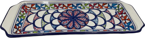 Bol à gâteau Naoura bol de service fait main 35 x 14 cm vert rouge bleu | CP.NA.30 | Plats & Déco