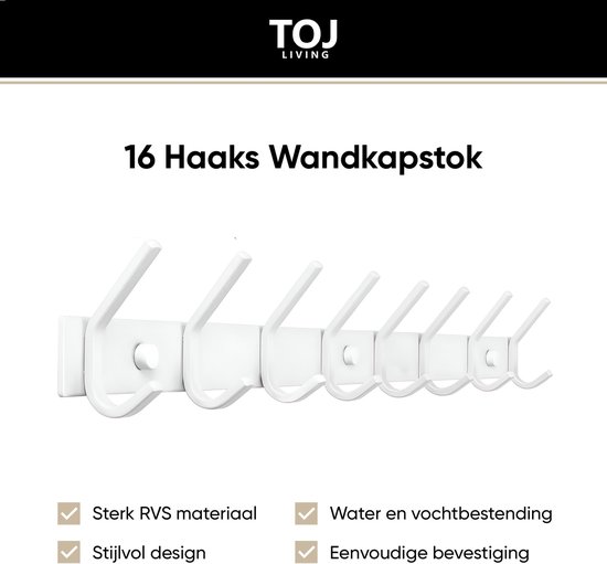 Van Esch Tubulus W wandkapstok - 120 cm - Wit - Kantoor Kompleet