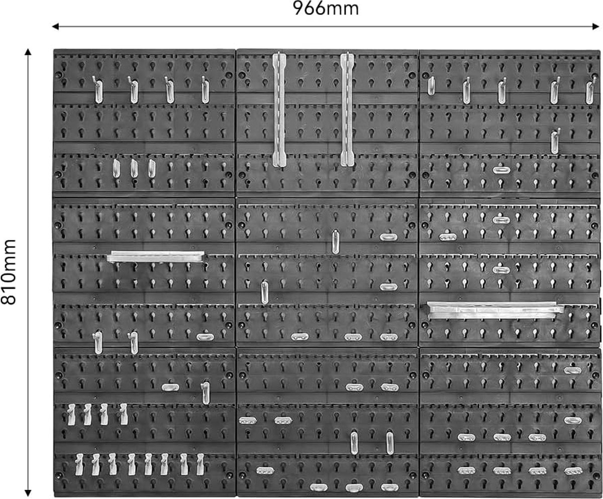 Wandrek gereedschapshouder stapelbare dozen opbergdoos opbergrek voor werkplaats wandrek werkplaats kunststof werkplaatsrek 73 stuks 966 x 810 mm