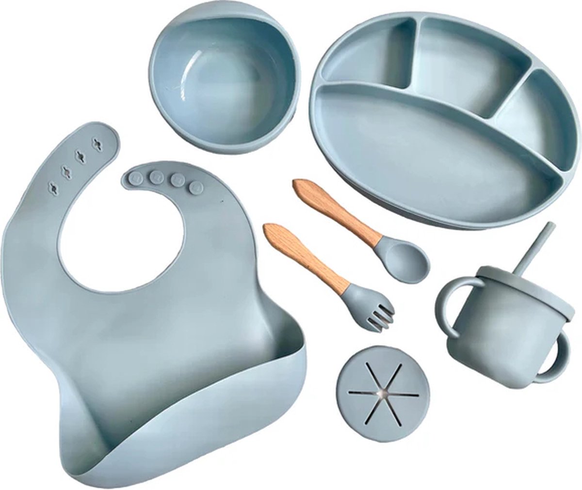 Goedkoopste Igoods Babyservies - Kinderservies - Met Placemat - Siliconen - Antislip - 10-delig - Onbreekbaar - Vaatwasserbestendig - Magnetronbestendig - Vriesbestendig - Blauw