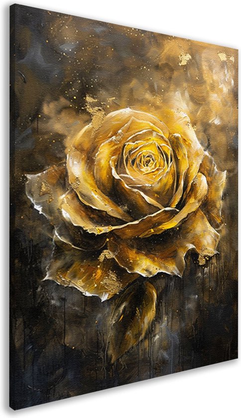Roos schilderijen - Bloem wanddecoratie - Muurdecoratie Bladeren - Muurdecoratie klassiek - Schilderijen op canvas - Decoratie slaapkamer canvas 50x70 cm