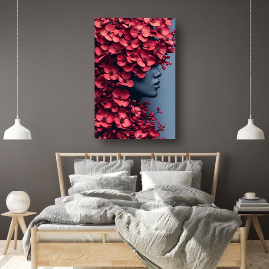 Portrait de femme - Décoration murale homme - Peinture sur toile Fleurs - Tableaux ruraux - Tableaux sur toile salon - Accessoires de maison toile 50x70 cm