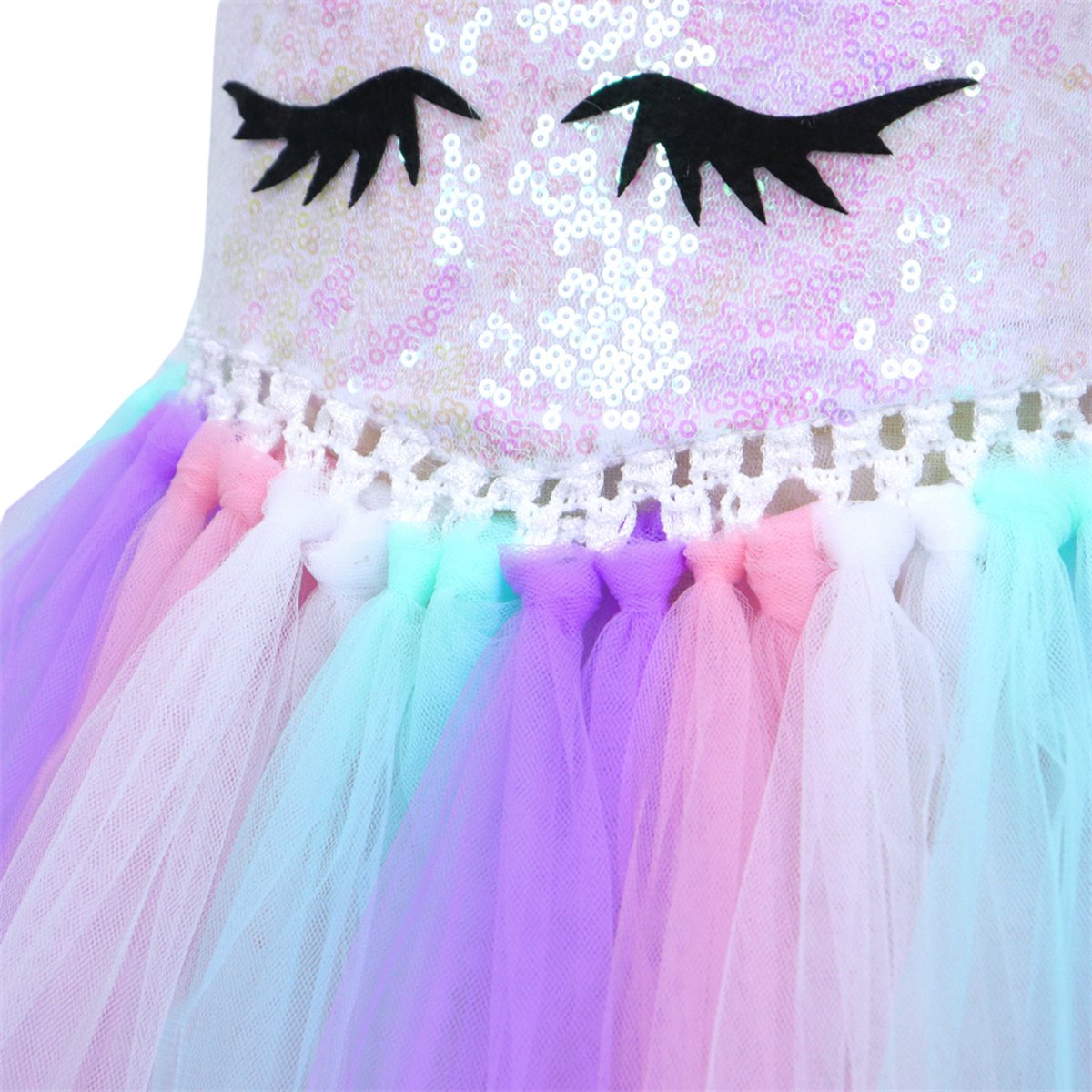 Joya Kids® Luxe Witte Eenhoorn Verkleed Jurk met Pailletten | Unicorn Jurk kostuum | Prinsessen jurk verkleedjurk + Haarband | Jurk met pastel tule rok | cadeau meisje | — afbeelding 10