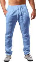 LVCBL Linnen broek heren zomer herfst losse casual linnen broek met zakken elastische tailleband, beige, M