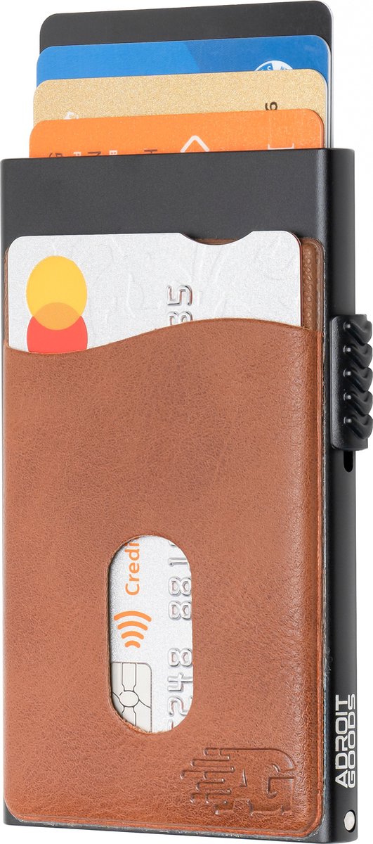 AdroitGoods Pasjeshouder 7 Pasjes Portemonnee - Creditcardhouder Met RFID Technologie - Aluminium/Leder - Bruin