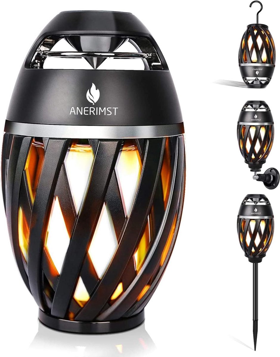 LED Bluetooth Luidspreker - Tafellamp Box - Incl. Ophanghaken & Stang - Ophangbaar Draagbaar - Waterdicht IP65 - USB 3600mAh Accu - Draadloos - Camping Strand Zwembad - Outdoor Speaker - Surround Sound - Luidsprekers - Sfeerverlichting - Rode Vlammen